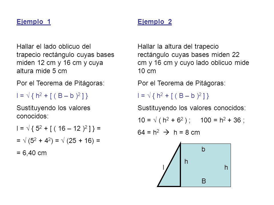como calcular el lado oblicuo de un trapecio rectangulo